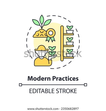 Modern practices multi color concept icon. Organic farming. Advanced technology. Crop yield. Food production. Farm industry. Round shape line illustration. Abstract idea. Graphic design. Easy to use