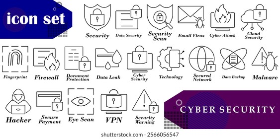 Modern and precise Cyber ​​Security icon illustration set, ideal for digital security projects, software applications, technology company branding, infographics, business presentations, etc.