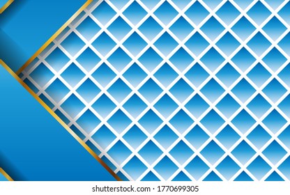 moderne abstrakte, blaue Vektorhintergrund-Banner mit goldener Linie. Überschneidungen mit Papiereffekt. Decken Sie die Layoutvorlage ab. Materialdesign-Konzept