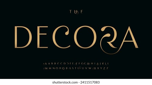 Modern premium alphabet, elegant golden letters with sophisticated tail for luxury fashion logo, stylish monogram, ornate headline, refined typography, royal typographic design. Vector typeset.