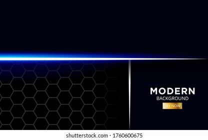 modernes Premium-Blau-Hintergrund-Banner-Design mit glänzender Linie in Hexagon-Textur.