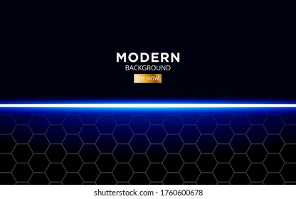 modernes Premium-Blau-Hintergrund-Banner-Design mit glänzender Linie in Hexagon-Textur.