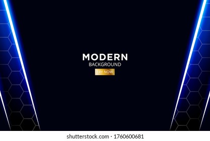 modern premium blue future background banner design with glow line in hexagon texture.