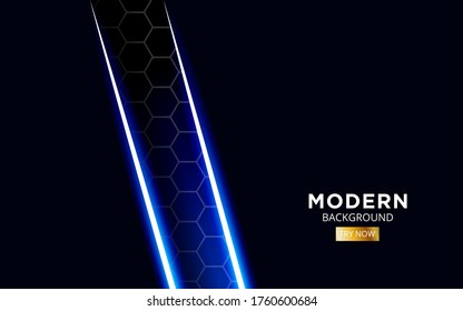 modern premium blue future background banner design with glow line in hexagon texture.