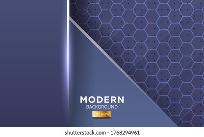 modern premium blue shape future vector background banner with lines and dot in hexagon texture.