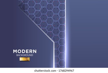 modern premium blue shape future vector background banner with lines and dot in hexagon texture.