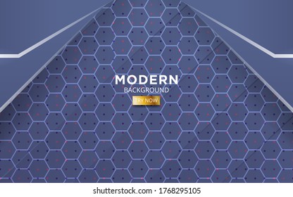 modern premium blue shape future vector background banner with lines and dot in hexagon texture.
