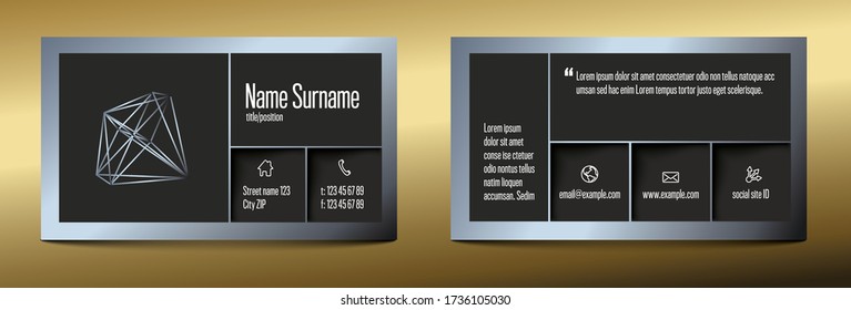 Modern premium dark business card template with silver metalic borders