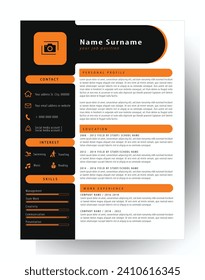 Diseño moderno premium plantilla CV con colores brillantes en negro y amarillo