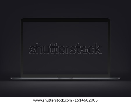 Modern premium laptop vector mockup on dark background. Transparent screen for a content