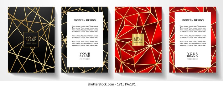 Modern Premium Red And Black Cover Design Set. Luxury Polygon Line Pattern (triangle Texture) Background Useful For Menu Cover, Business Poster, Luxury Brochure Template