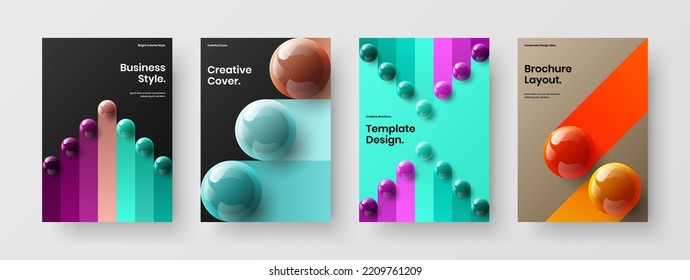 Modern presentation A4 design vector template composition. Amazing 3D spheres book cover layout set.