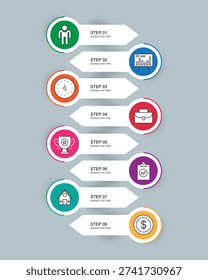 Modern presentation infographic template with 8 steps for business process