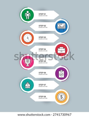 Modern presentation infographic template with 8 steps for business process