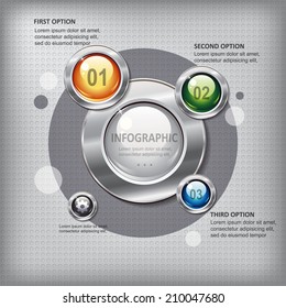 Modern presentation panel with shiny colored buttons on a metal textured  background for business , infographics, step presentation or website design.