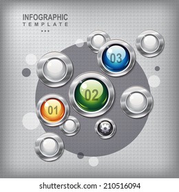 Modern presentation panel with shiny colored buttons on a metal textured  background for business design, infographics, step presentation or website design.