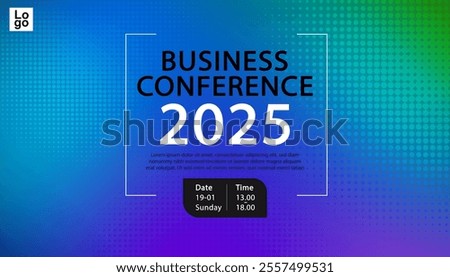 A modern presentation slide or event banner layout. The abstract background uses a dot pattern on a colorful gradient, creating a digital media feel for a business conference or online forum.