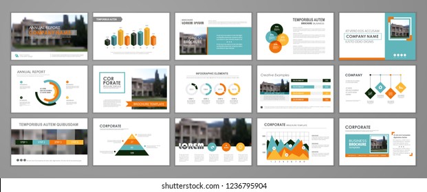 Modelos modernos de slides de apresentação. Modelo de elementos infográficos definido para web, impressão, folheto de relatório anual, folheto de negócios folheto de marketing e modelo de publicidade. Ilustração de vetor