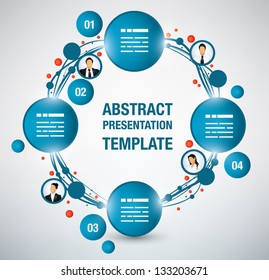 Modern presentation template with four options and avatars, fully editable, more sections can be added easily