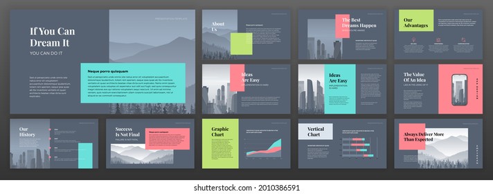 Modern presentation templates set. Use for modern presentation background, brochure design, website slider, landing page, annual report, company profile.