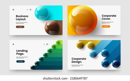Modern presentation vector design concept collection. Bright realistic balls book cover template bundle.