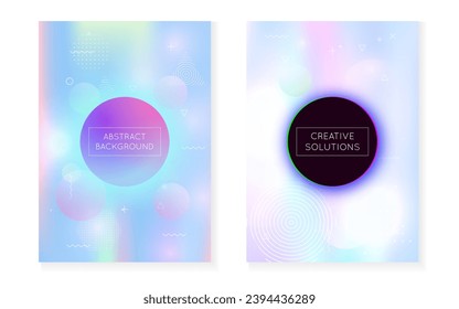 Modern Presentation. Vibrant Flyer. Science Dots. Holographic Shape. Magic Pearlescent Elements. Purple Soft Design. Minimalist Pattern. Space Layout. Blue Modern Presentation