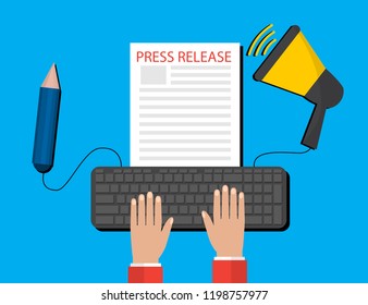 Modern Press Release Concept  For Web, On-Line News. Flat Design. Vector Banner.