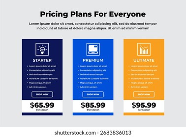 Modern price comparison table for products or services