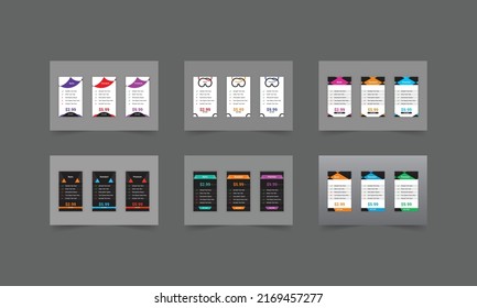 Modern pricing comparison table design template for website.