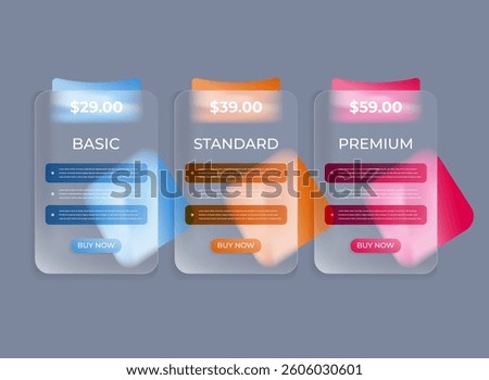 modern pricing plans list table with geometric shape trendy gradient glass morphism vector illustration