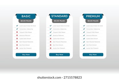 Plantilla de Vector de infografía de mesa de Precios moderna adecuada para Diseño web, páginas de Precios SaaS y materiales de marketing.