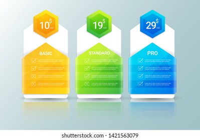 Modern pricing table, plan template . Price list collection for applications or websites. vector illustration.