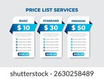 Modern Pricing Table Template for Services, A modern and professional pricing table infographic with three tiers