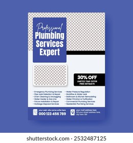 Modern Print flyer or poster template for Plumbing Service. Professional Renovation service flyer poster leaflet design. Handyman and Maintenance Services Flyer, poster, leaflet brochure cover design