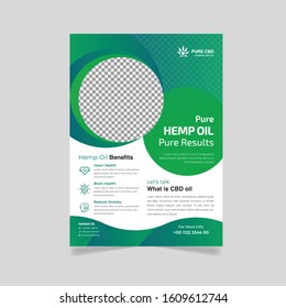 Modern Print Ready A4 Size Green Medical Hemp, Cannabis Product Sale Or Promotion Flyer Design Or Leaflet, Cover Template