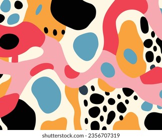 Modern Print Vector Illustration Seamless Background With Leopard Print, in the Style of Stephen Ormandy, Modern and Impressionist Prints, Jean Arp, Pale Palette, Patrick Kelly, Poured, Hand-Painted