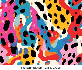 Vector de impresión moderno Ilustración fondo incomparable con la impresión Leopard, al estilo de Stephen Ormandy, impresiones modernas e impresionistas, Jean Arp, Palette Paleta, Patrick Kelly, vertido, pintado a mano