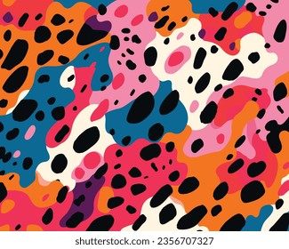 Vector de impresión moderno Ilustración fondo incomparable con la impresión Leopard, al estilo de Stephen Ormandy, impresiones modernas e impresionistas, Jean Arp, Palette Paleta, Patrick Kelly, vertido, pintado a mano