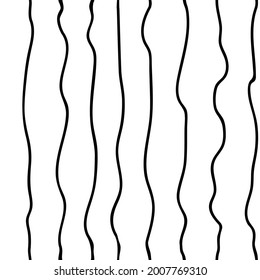 Modern print with vertical lines and curves seamless pattern on white. Trendy background, minimalist and simple composition with wavy scribbles. Wallpaper or cover design. Vector in flat style