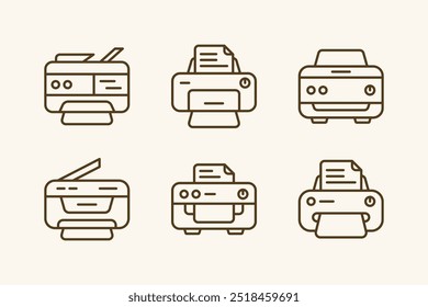 Modern printer and photocopy machine illustration line icon set design