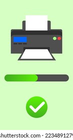 Modern printer and progress bar on light green background. Illustration