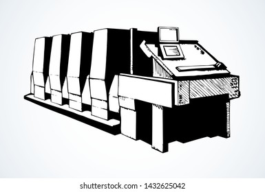 Modern printing press. Vector sketch