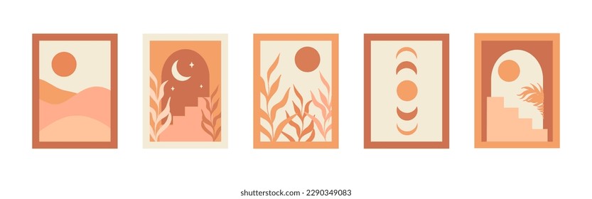 Modern prints in boho style. Minimalist wall art.