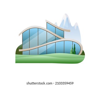 Modern private two-storey house in the style of bionics. Vector full-color illustration.