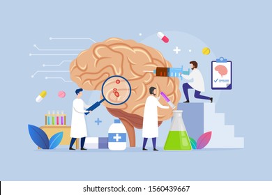 Modern Process Brain Inner Organs Disease Treatment Design Concept With Tiny Neurologist Character People Vector Illustration