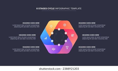 Plantilla de diseño de infografías de redondeo de ciclo de proceso moderno con 6 etapas