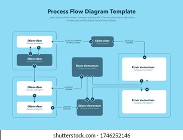 Modern Process Flow Diagram Layout Template - Blue Version. Flat Design, Easy To Use For Your Website Or Presentation.