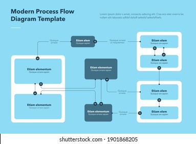 Modern process flow diagram template - blue version. Flat infographic, easy to use for your website or presentation.