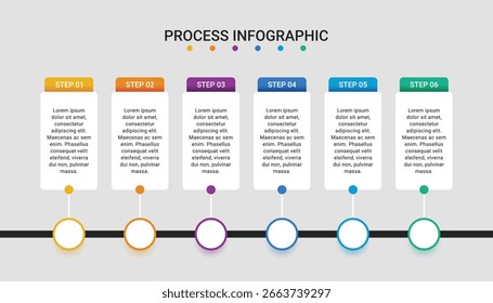 Infográfico de processo moderno com 6 etapas ou opções para apresentação