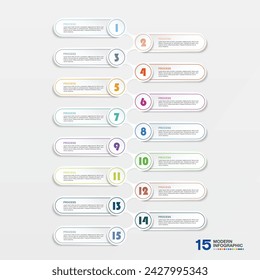 Plantilla de infografía de proceso moderno con 15 pasos, proceso u opciones, diagrama de proceso, Utilizado para diagrama de proceso, presentaciones, diseño de flujo de trabajo, diagrama de flujo, infografía.